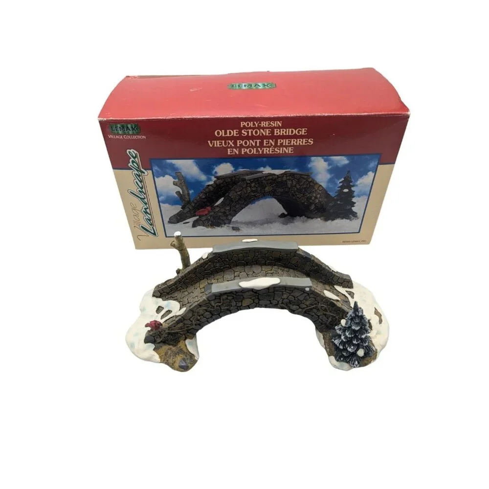 VTG Lemax Village Collection Olde Stone Bridge Polyresin Snow Scene